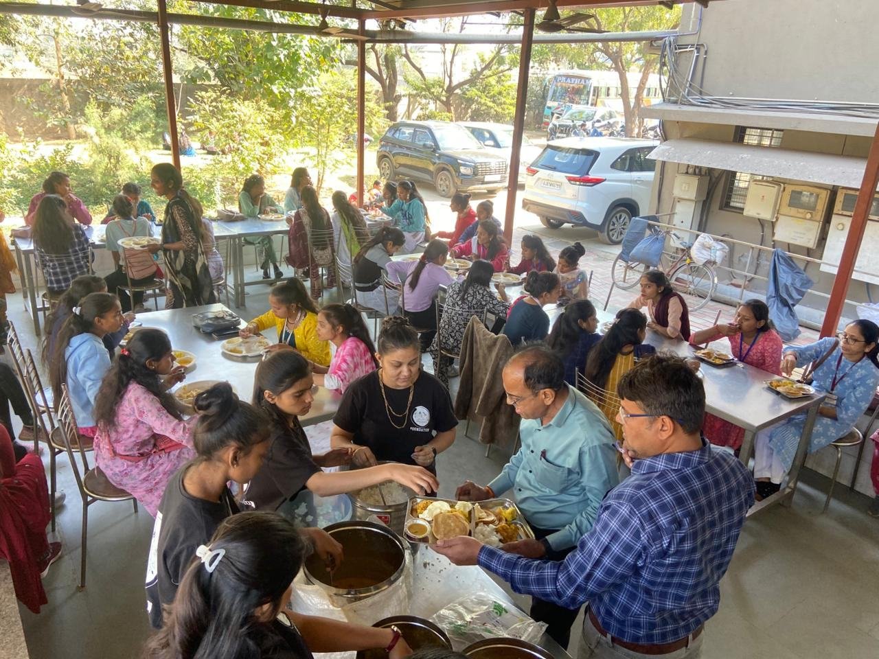 Children gathered at an evening meal service